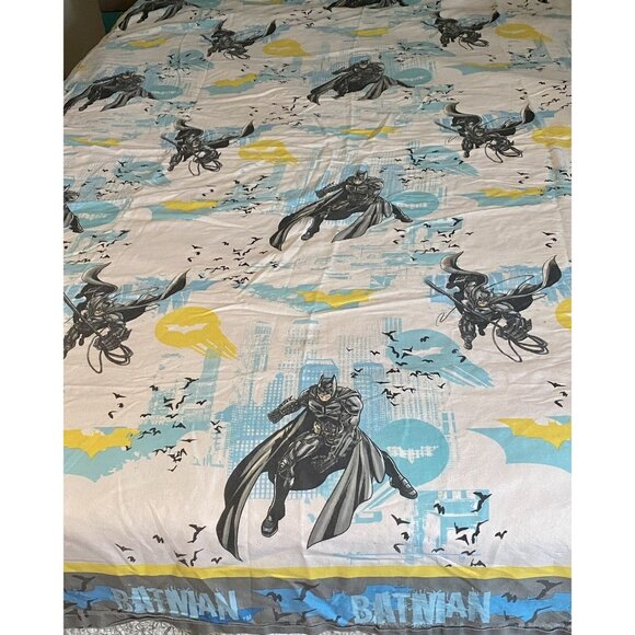 DC Comics Batman Twin Size Flat Sheet Blue Yellow Black - Picture 1 of 5